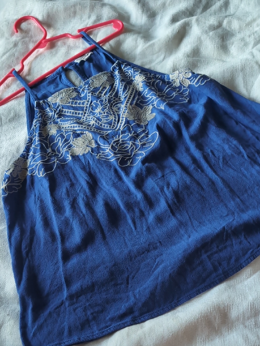 love on a hanger Royal Blue Halter Camisole with Cream Floral Embroidery